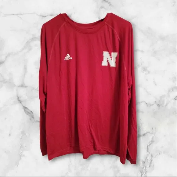 Adidas Nebraska Red Polo Shirt Size: Large Climalite Long Sleeve - Picture 1 of 3